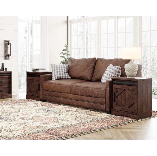 WAMPAT End Table Set of 2 Pedestal Side Table with Drawer and Storage Cabinet Wooden Bedside Table Nightstands for Living Room Bedroom,Rustic Brown