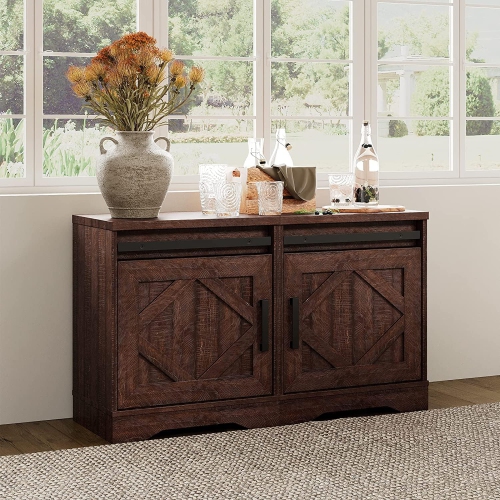 WAMPAT End Table Set of 2 Pedestal Side Table with Drawer and Storage Cabinet Wooden Bedside Table Nightstands for Living Room Bedroom,Rustic Brown