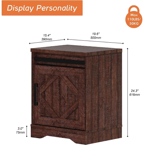 WAMPAT End Table, Pedestal Side Table with Drawer and Cabinet Wood Bedside Table Nightstands for Living Room Bedroom,Rustic Brown