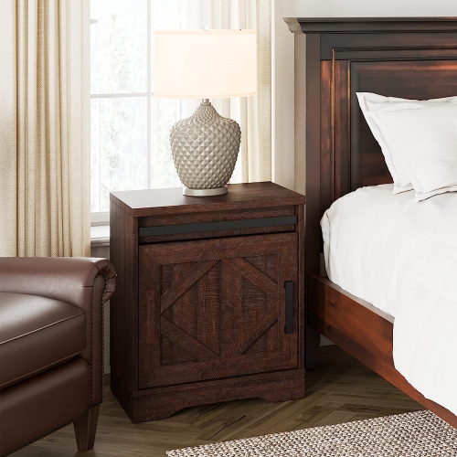 WAMPAT End Table, Pedestal Side Table with Drawer and Cabinet Wood Bedside Table Nightstands for Living Room Bedroom,Rustic Brown