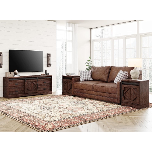 WAMPAT End Table, Pedestal Side Table with Drawer and Cabinet Wood Bedside Table Nightstands for Living Room Bedroom,Rustic Brown