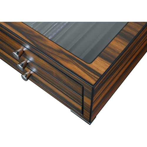 Arolly 3-Drawers with 24 Slots Pencil Fountain Pen Ebony Wood Display Case Holder Storage Organizer with Glass Top Lid