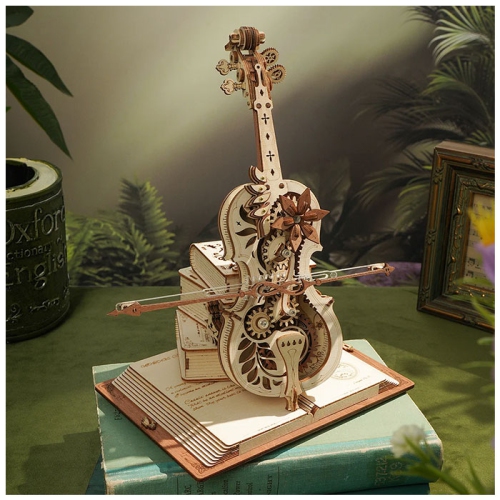 Mind Games 3D Wooden Puzzle Music Box Magic Cello Model Kit for Adults Wooden Craft Puzzle for Teens for Kids
