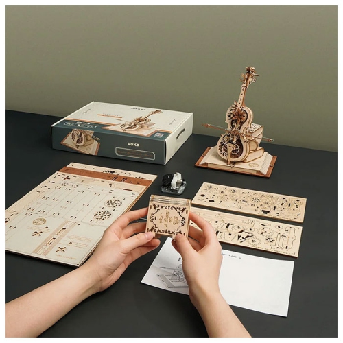 Mind Games 3D Wooden Puzzle Music Box Magic Cello Model Kit for Adults Wooden Craft Puzzle for Teens for Kids