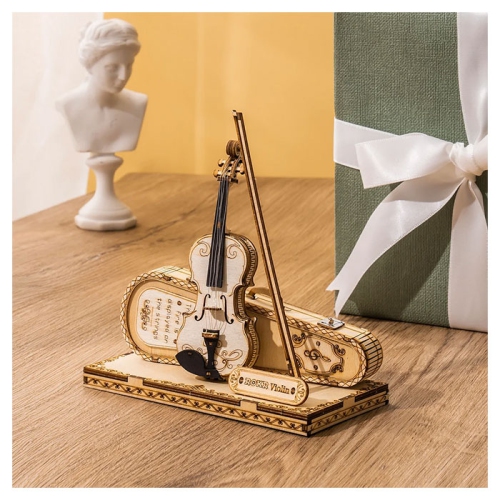 Mind Games 3D Wooden Puzzle Instrument Violin for Adults, Wooden Music Box Magic Cello Model Kits, Valentine's Day