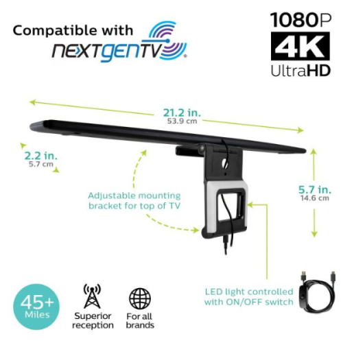 Philips SDV6021B/27 HDTV Antenna TruBias HD With Backlight 45+Miles