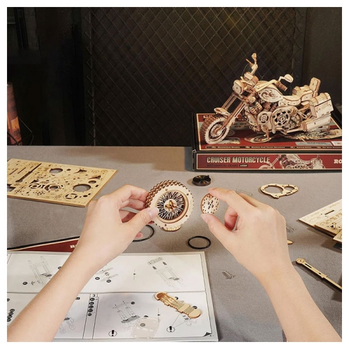 Mind Games 3D Wooden Puzzle Cruiser Motorcycle Model Kit for Adults Wooden Craft Puzzle for Teens for Kids