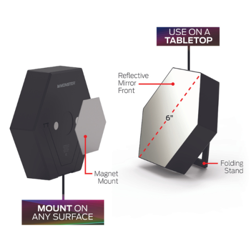 LAMPE MIROIR MULTICOLORE 3D RECHARGEABLE MLB7-1058-RGB DE MONSTER, RÉACTIVE AU SON