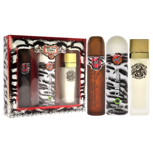 Cuba Jungle Zebra by Cuba for Women - 3 Pc Gift Set 3.3oz EDP Spray, 6.7oz Deodorant Body Spray, 4.3oz Body Lotion