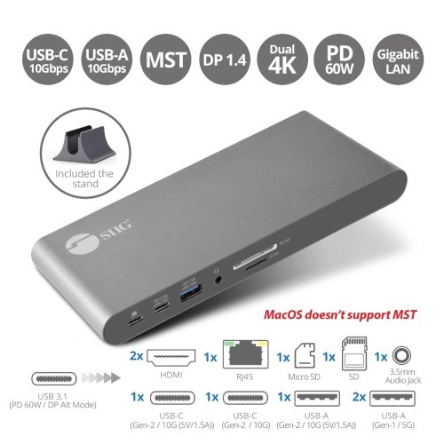 SIIG JU-DK0N11-S1 USB-C Dual Video MST Docking Station