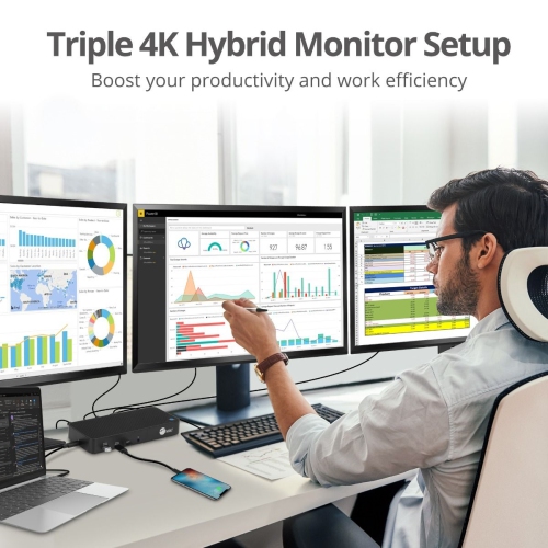 Station d'accueil vidéo hybride 4K triple avec recharge PD de SIIG