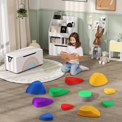 Outsunny 11 PCs Stepping Stones Kids with Non-slip Rubber, Stackable Balance River Stones for Obstacle Course Sensory Play, Outdoor Indoor for 3-8