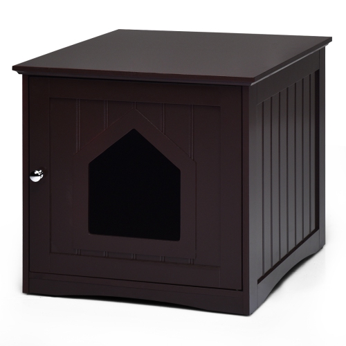 Image 1 of 5.. Topbuy Wooden Pet Cat House Litter Box Cat Washroom Nightstand Cat Storage Bench