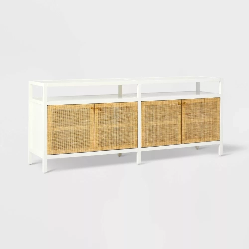 Image 1 de 7.. Meuble à porte en caned de Springville pour téléviseur de 72 po et moins - Blanc