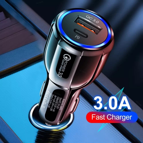 Chargeur USB-C pour l'auto de 2 W de TEDLIN à chargement rapide PD et QC à chargement rapide pour l'auto pour téléphones mobiles, tablettes et