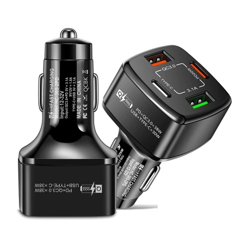 2 PACK of TEDLIN USB PD 4 ports Car Charger Type C Fast Charging Mobile Phone Charger for Car USB C Quick Charge 3.0 Tablet Car Lighter Chargers QC