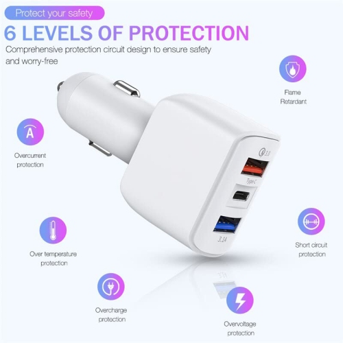 2 PACK of TEDLIN 3 Port USB Car Charger QC3.0 Quick Charging 5V 3.1A Dual USB type-c Port USB Car Charger for Cell Phones and Tablets, Earbuds