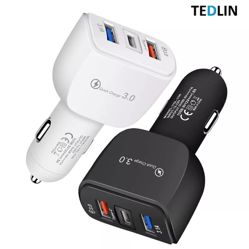 2 chargeur pour l'auto à 3 ports USB QC3,0 chargeur pour l'auto à chargement rapide 5&nbsp;V 3,1A chargeur pour l'auto à deux ports USB de type C pou