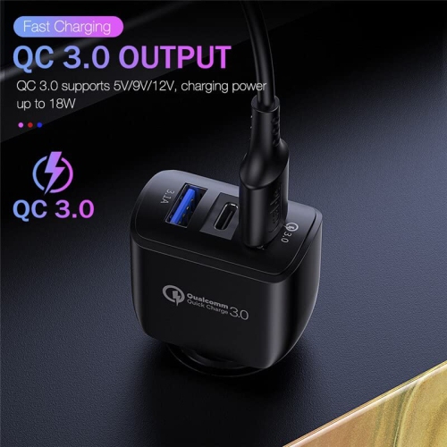 2 chargeur pour l'auto à 3 ports USB QC3,0 chargeur pour l'auto à chargement rapide 5&nbsp;V 3,1A chargeur pour l'auto à deux ports USB de type C