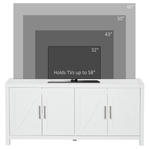 HOMCOM Farmhouse Kitchen Sideboard, Buffet Cabinet with 2 Barn Doors, TV Cabinet Stand for TVs up to 65" with 4 Cable Holes for Living Room, White