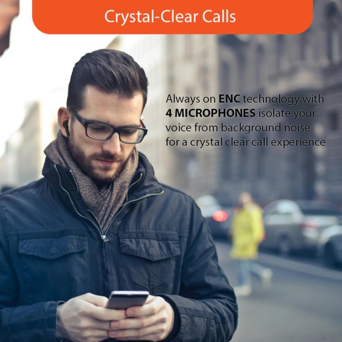 Uolo Pulse Elite 2 True Wireless ANC/ENC [Active Noise & Environmental Noise Cancelling] Bluetooth 5.3, Touch Control, Built in Mic for Phone Call -