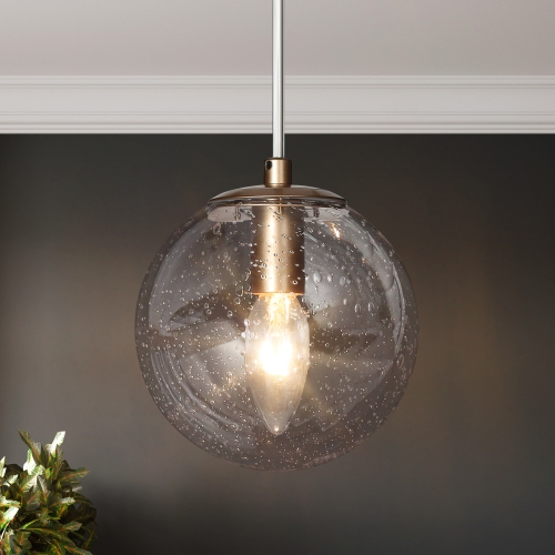 Modern Globe Kitchen Island Pendant Light, 1-Light Gold with Seeded Globe Glass Modern/Contemporary Seeded Glass Globe LED Mini Hanging Pendant Light