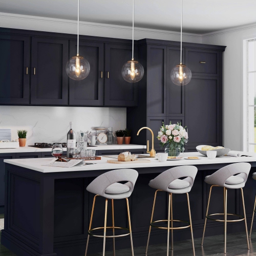 Modern Globe Kitchen Island Pendant Light, 1-Light Gold with Seeded Globe Glass Modern/Contemporary Seeded Glass Globe LED Mini Hanging Pendant Light