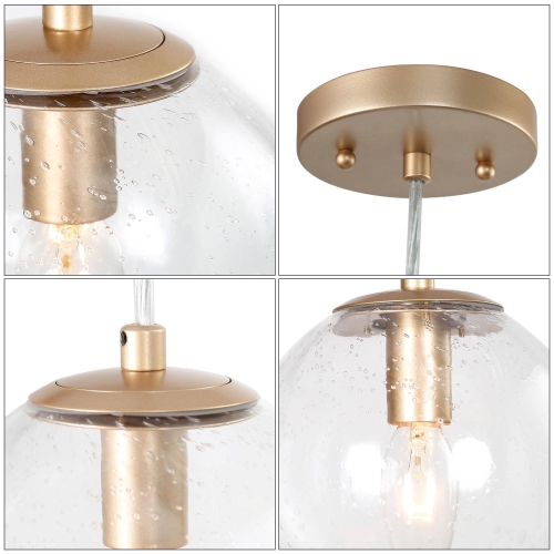 Modern Globe Kitchen Island Pendant Light, 1-Light Gold with Seeded Globe Glass Modern/Contemporary Seeded Glass Globe LED Mini Hanging Pendant Light