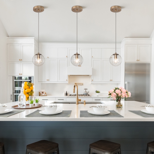 Modern Globe Kitchen Island Pendant Light, 1-Light Gold with Seeded Globe Glass Modern/Contemporary Seeded Glass Globe LED Mini Hanging Pendant Light