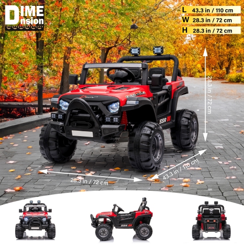 12V Jeep with Angry Face Grill Kids Ride On Car Toy with Lights and Remote Control