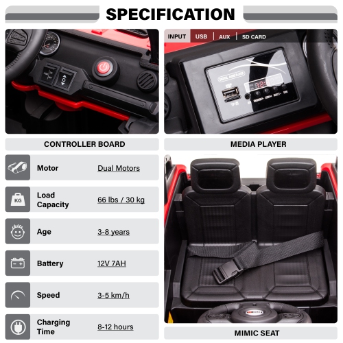 12V Jeep with Angry Face Grill Kids Ride On Car Toy with Lights and Remote Control