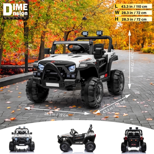 12V Jeep with Angry Face Grill Kids Ride On Car Toy with Lights and Remote Control