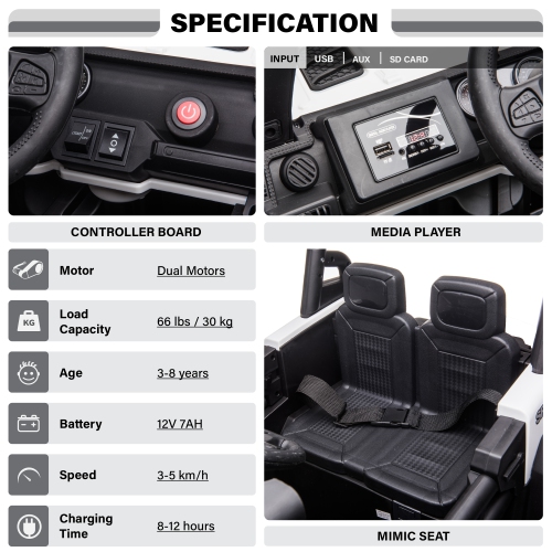 12V Jeep with Angry Face Grill Kids Ride On Car Toy with Lights and Remote Control