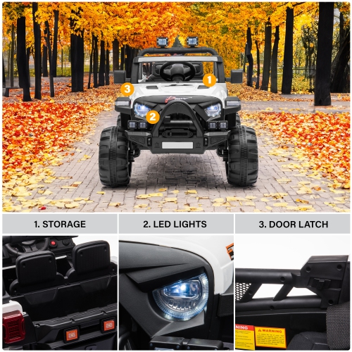 12V Jeep with Angry Face Grill Kids Ride On Car Toy with Lights and Remote Control