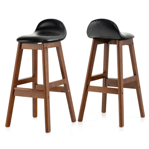 COSTWAY  Set Of 2 Upholstered Pu Leather Barstools 27.5" Wooden Dining Chairs Black&brown