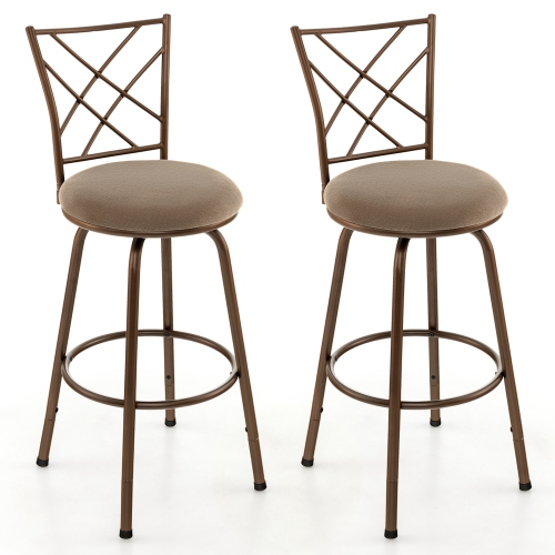 Costway Set of 2 24/30 Inch Adjustable Swivel Barstools Metal Dining Chairs Brown