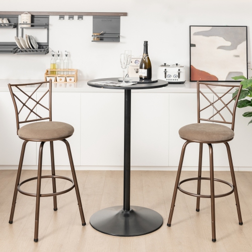 Costway Set of 2 24/30 Inch Adjustable Swivel Barstools Metal Dining Chairs Brown