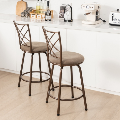 Costway Set of 2 24/30 Inch Adjustable Swivel Barstools Metal Dining Chairs Brown