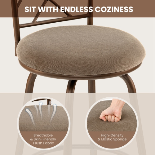 Costway Set of 2 24/30 Inch Adjustable Swivel Barstools Metal Dining Chairs Brown