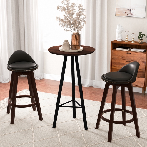 Costway Set of 2 Upholstered Swivel Barstools 29" Wooden Dining Chairs with Low Back Black