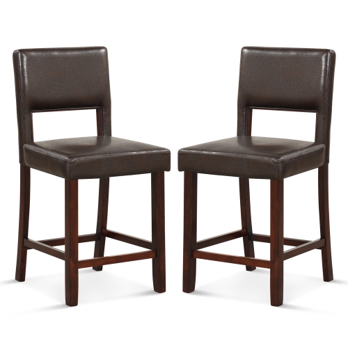 Image 1 of 9.. Costway Set of 2 Upholstered Linen Bar Stools 24.5" Wooden Dining Chairs with Back