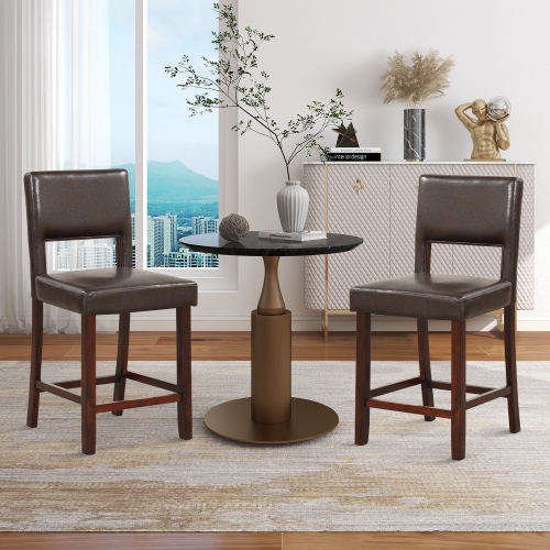 Costway Set of 2 Upholstered Linen Bar Stools 24.5" Wooden Dining Chairs with Back