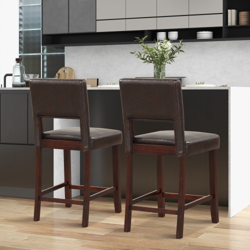 Costway Set of 2 Upholstered Linen Bar Stools 24.5" Wooden Dining Chairs with Back