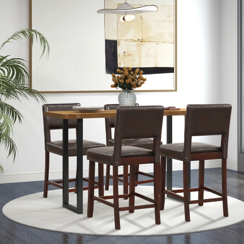 Costway Set of 2 Upholstered Linen Bar Stools 24.5" Wooden Dining Chairs with Back