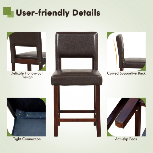 Costway Set of 2 Upholstered Linen Bar Stools 24.5" Wooden Dining Chairs with Back