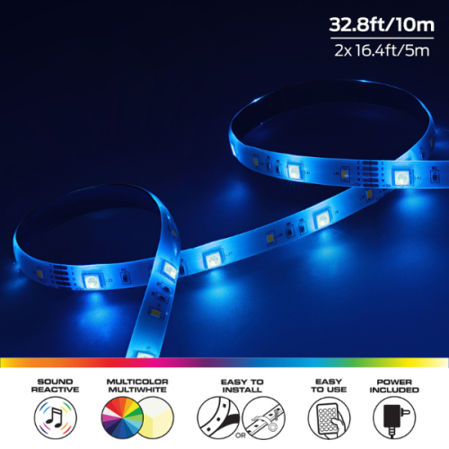 Monster MLB7-2049-RGB 32.8ft Sound-Reactive RGB LED Light Strip,
