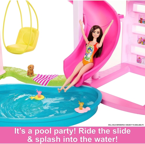 Barbie Dreamhouse 2023, Maison de poupée avec plus de 75 pièces et glissade à 3 étages, Maison de Barbie, ascenseur pour animaux et aires de jeu pour