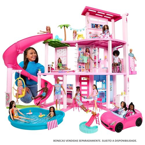 Barbie Dreamhouse 2023, Maison de poupée avec plus de 75 pièces et glissade à 3 étages, Maison de Barbie, ascenseur pour animaux et aires de jeu pour