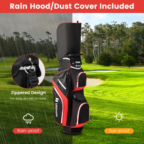 Costway Lightweight Golf Cart Bag with 14 Way Top Dividers 9 Pockets Rain Hood Cooler Bag