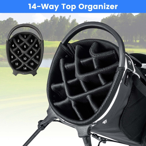Costway Lightweight Golf Stand Bag with 14 Way Top Dividers 6 Pockets Cooler Bag Rain Hood